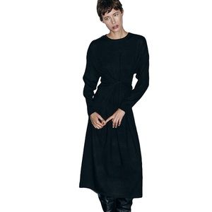Zara Wool Blend Multi-Positional Button Knit Midi Dress